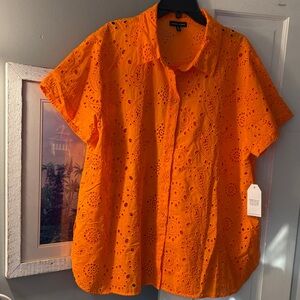 Universal Standard Orange Eyelet Shirt, Size M